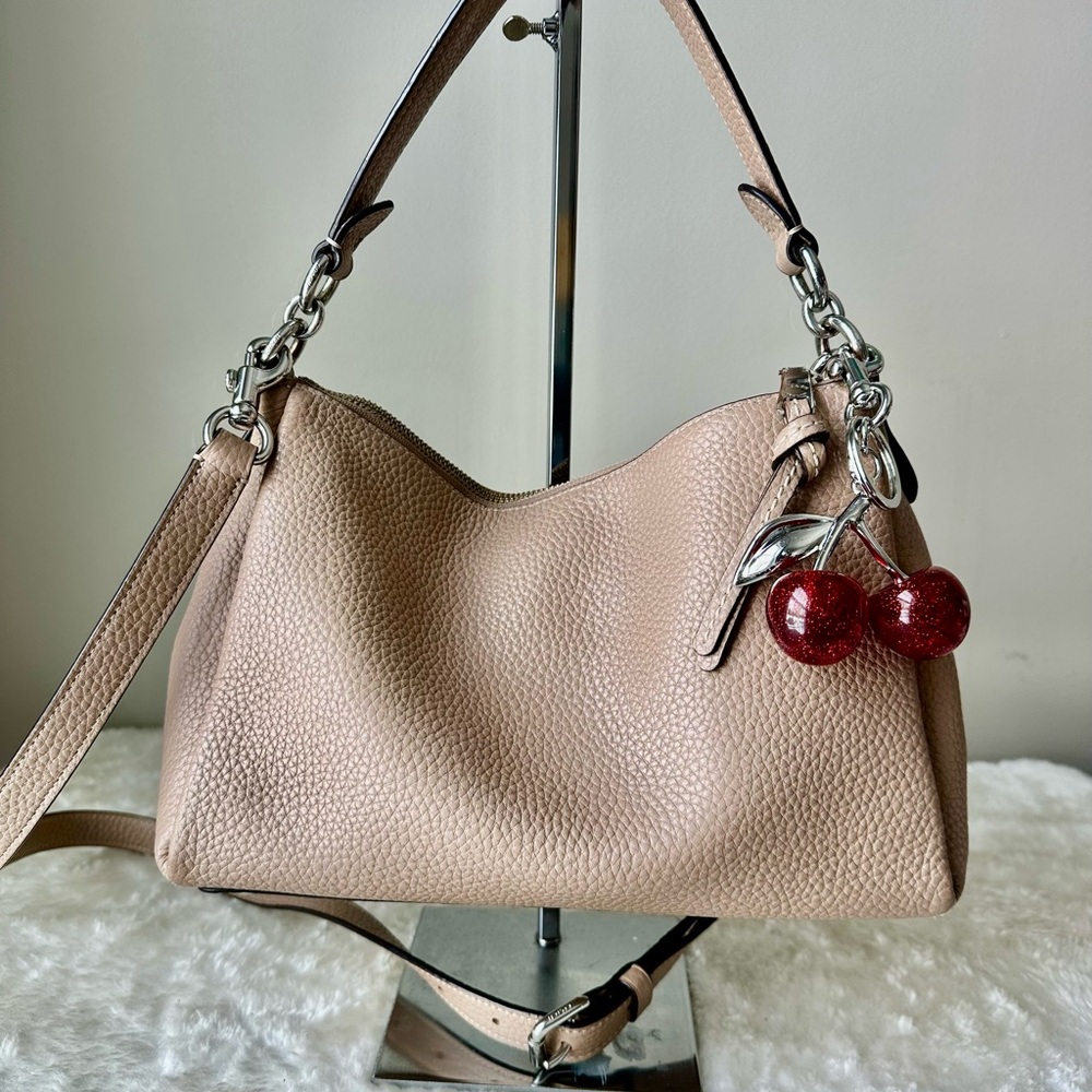Coach Tan Leather Bag with Cherry Charm